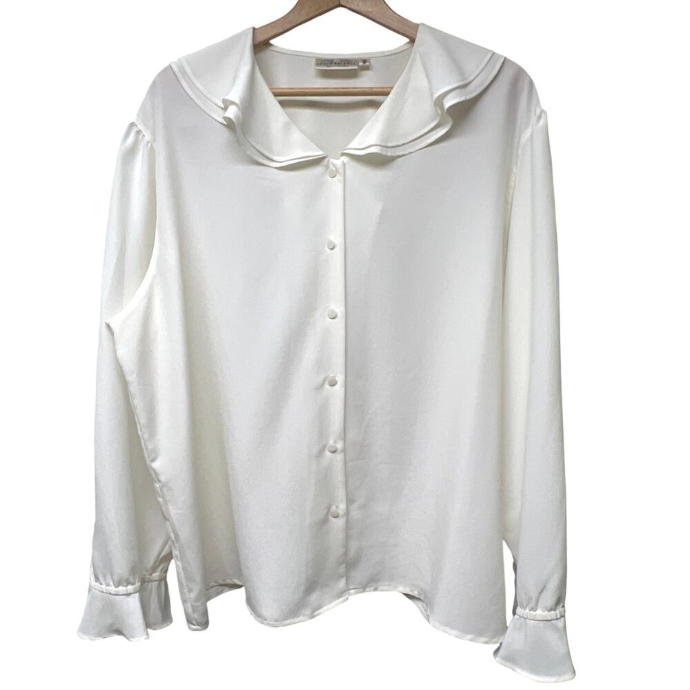 Vintage Susan Bristol Cream Button Up Blouse Top Coquette Collar Plus Size 18 W